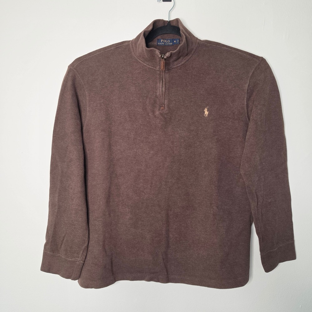 Polo Ralph Lauren Sweater Mens XL Brown 1/4 Zip Cotton Pullover Pony Logo